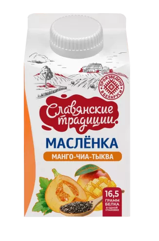 Напиток кисломолочный "Маслёнка" на основе пахты "Манго-чиа-тыква" 1,5% 0,5 кг